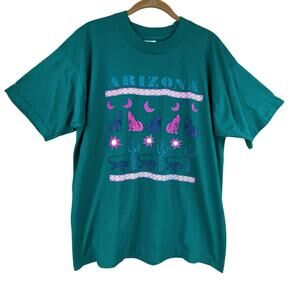 Vintage Arizona Graphic T-Shirt Size L Teal Southwestern 90's Single Stitch